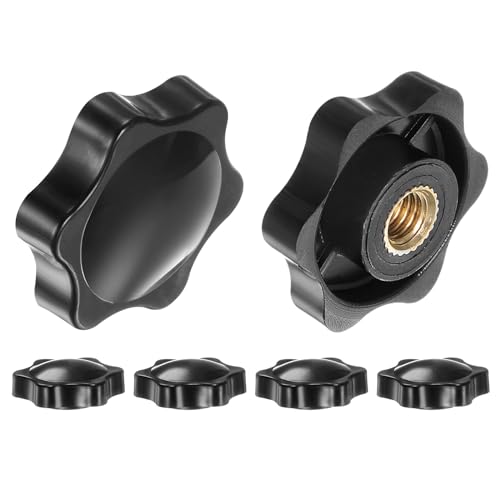 HARFINGTON 6pcs Star Knobs M10 Female Thread 38mm 6-Point Plastic Head Brass Insert Non-Through Hole Screw-in Threaded Hand Knob Clamping Handle, Black - color: Black, size: M10 x 38mm