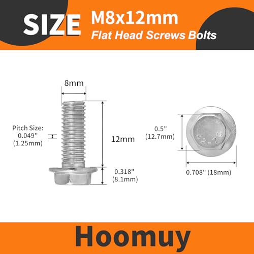 M8 x 12mm 20pcs Heavy Duty Flanged Hex Head Bolts, Flange Hexagon Head Screws, Stainless Steel 304, Metric Fully Threaded, Bright Finish - size: M8 x 12mm(20pcs)