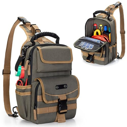 Electrician Tool Pouch Bag, Zippered HVAC Tool Organizer - color: Green