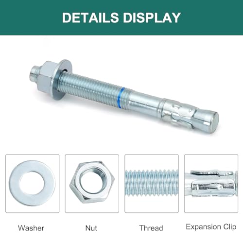 3/4" x 7" Concrete Anchors (20 Pack) 3/4 inch Wedge Anchors Bolts Zinc Plated - size: 3/4"x7"