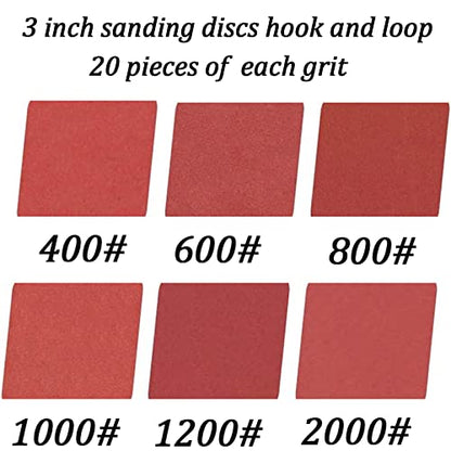 120PCS 3 Inch Sanding Discs, MAPRIAL 3 Inch Hook and Loop Sanding Disc 400-2000 grit Sandpaper Assortment for Drill Sander Grinder Rotary Tools, Woodworking, Wood Furniture - size: 3 inch - 400-2000 grit