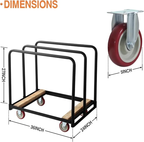 Steel Panel Truck, 1500lbs Capacity Panel Dolly Cart with 4 Swivel Casters and Removable Handrails, Heavy Duty Plywood Cart for Moving Lumber, Luggage Cargo, Warehouse Workshop Use, Black