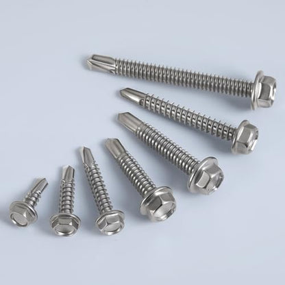 Self Drilling Screws for Metal,#10 x 1-1/2" (75Pcs),Hex Washer Head 410 Stainless Steel,Self Tapping - size: #10 x 1-1/2''
