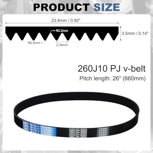 uxcell 260J10 PJ V-Ribbed Belt 10 Ribs 26" L x 0.92" W x 0.14" H, EPDM - size: 260J10