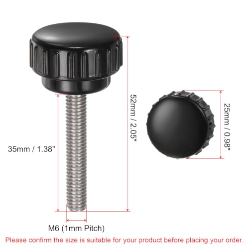 uxcell 4pcs Knurled Clamping Knobs M6 x 35mm Metric 304 Stainless Steel Male Thread Thumb Screw on Type 25mm Plastic Round Head Threaded Hand Bolt Stud Knobs Black - size: M6 x 35mm x 25mm