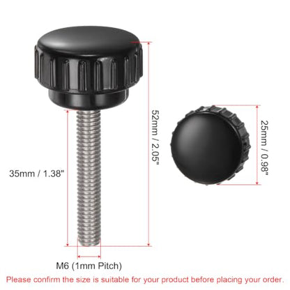 uxcell 4pcs Knurled Clamping Knobs M6 x 35mm Metric 304 Stainless Steel Male Thread Thumb Screw on Type 25mm Plastic Round Head Threaded Hand Bolt Stud Knobs Black - size: M6 x 35mm x 25mm