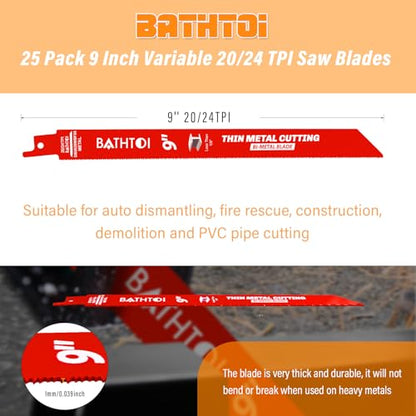 25 Pack 9 Inch 20/24 Tpi Reciprocating Saw Blades for Thin Metal Cutting - size: 9 Inch 20/24TPI