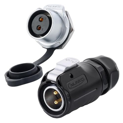 CNLINKO LP20 2 Pin Waterproof Connectors,IP68 Circular Connectors Fast Locking Plug,2-12 Pin Power Connector M20 Male Female Plug,LED Outdoor Lighting Connectors(2 Pin) - size: 2 PIN, style: Black/Single-Hole Socket