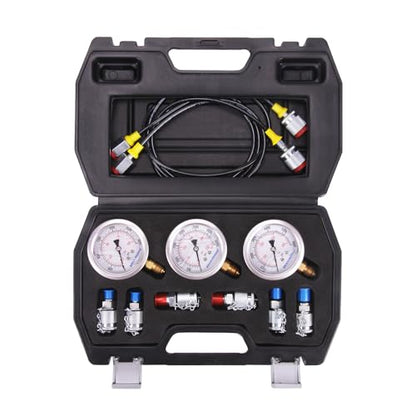 MEASUREMAN Portable Excavator Hydraulic Pressure Test Kit, Includes 3 Pressure Gauges (2400/3500/6000 PSI), 2 Hoses, 6 Test Couplings, for Construction Machinery Systems, Packed in Durable Case - style: Mechanical Hydraulic Pressure Test Kit （11in1）