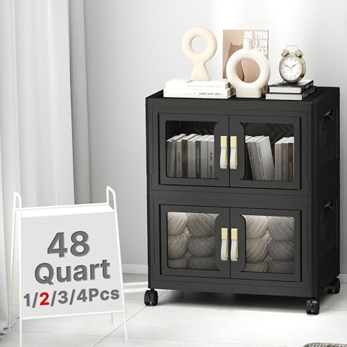 UAMFURI Stackable Storage Bins with Lids, 96QT Extra Large Storage Cabinet - color: Black