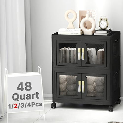 UAMFURI Stackable Storage Bins with Lids, 96QT Extra Large Storage Cabinet - color: Black