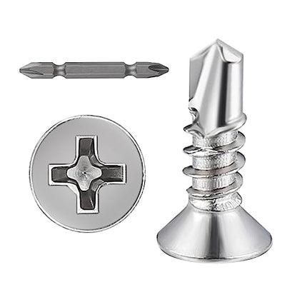 Wensilon（600pcs）#8×1/2”for Sheet Metal Self-Tapping Screws 410 Stainless Steel Flat Head High-Strength Quick self-Drilling Screws - color: Silver, size: #8X1/2"