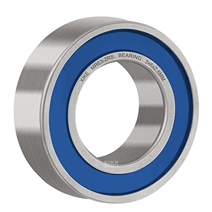 XIKE 10 Pcs MR63-2RS Bearings 3x6x2.5mm, Double Rubber Seals. - size: MR63-2RS 3x6x2.5mm