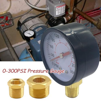 Uenede 0-300PSI Pressure Gauge 1/4" NPT Brass Bottom Mount with Bushing - size: 300PSI(1/4"NPT)
