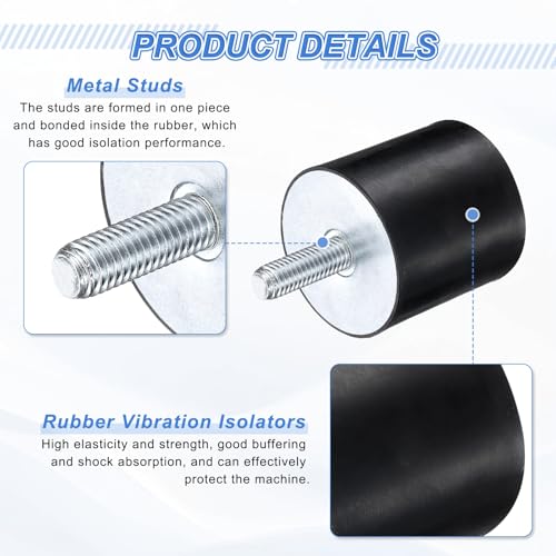 uxcell 2Pcs M8 Thread Rubber Mounts, Vibration Isolators, Cylindrical Shock Absorber with Studs 40 x 40mm with Non-Slip Nuts - size: M8 x 40 x 40mm