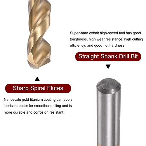 HARFINGTON Twist Drill Bit 12.7mm Titanium Coated (HSS-E) M42 High Speed Steel 8% Cobalt Straight Shank for Stainless Steel Aluminum Alloy Metal - size: 12.7mm