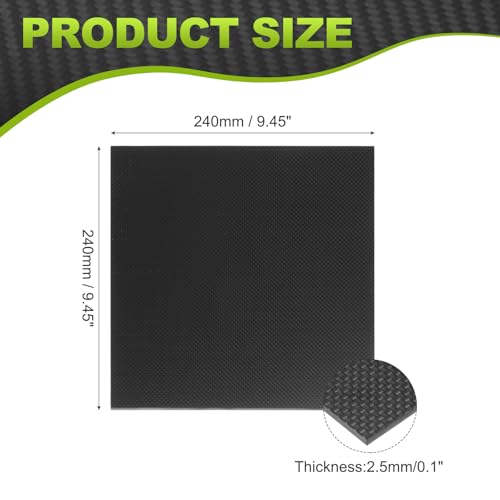 MECCANIXITY 3K Carbon Fiber Plate Panel Sheets, 240 x 240 x 2.5mm Carbon Fiber Board Plate Glossy Laminate Plain Weave Panel Sheets Flexible for RC Aircraft, Model Car, Auto Parts - size: 240 x 240 x 2.5mm/9.45 x 9.45 x 0.1 inches