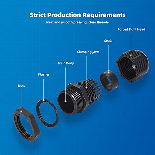 Cable Gland 20 Pack Plastic Waterproof Adjustable Connector 5-10mm PG11 Strain Relief Cord Connectors Joints Nylon with Gaskets - size: PG11(20-pack)