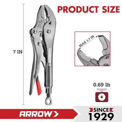 ARROW 7" Curved Jaw Locking Pliers with Screw Extractor - size: 7 inch