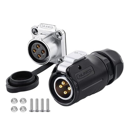 CNLINKO LP20 Series Waterproof Connector, IP68 Power Connector 4pin 20A 500V M20 LED Connector (4 pin) - size: 4 PIN, style: Black/4-Hole Socket