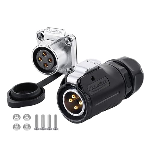 CNLINKO LP20 Series Waterproof Connector, IP68 Power Connector 4pin 20A 500V M20 LED Connector (4 pin) - size: 4 PIN, style: Black/4-Hole Socket