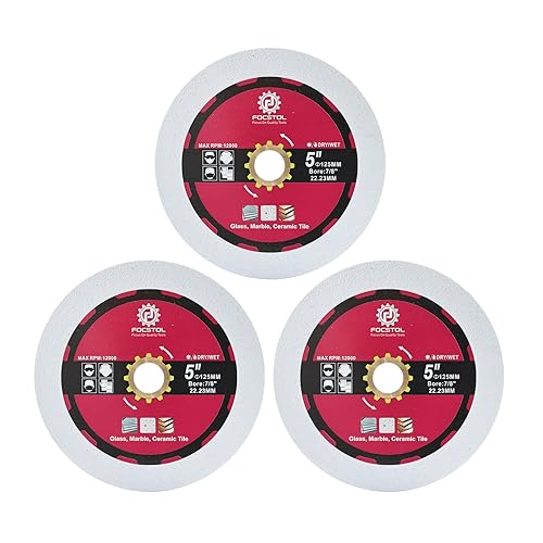 FOCSTOL Diamond Glass Cutting Disc - 3pcs 5''(125mm) Diamond Saw Blade for Glass Jade Crystal Wine Bottle for Angle Grinder Arbor 7/8'' x 5/8'' - size: 5''(125mm)