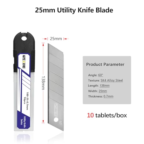 Tools 25mm Utility Knife Replacement Blades,60 Degree Snap Off SK4 Steel Blades for Retractable Cutting Knives, Hobby, Craft Knife, Box Cutter 20PCS - size: 25MM 20PC