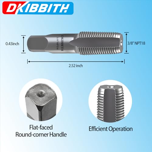 DKIBBITH 2-Piece 3/8" NPT Pipe Tap Set Carbon Steel Hand Threading Tool for Assorted Plumbers Mechanics DIY Thread cutting tools. - size: 2 Pcs 3/8"
