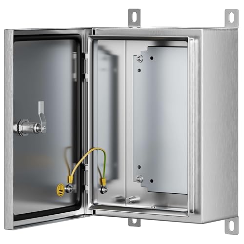 Stainless Steel Enclosure, IP65 Waterproof Electrical Box for Indoor and Outdoor Projects, Includes Mounting Plate and Wall Bracket 350×250×150mm (14"×10"×6") - size: 14"×10"×6"