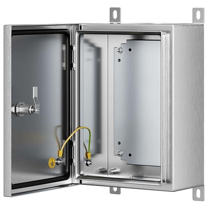 Stainless Steel Enclosure, IP65 Waterproof Electrical Box for Indoor and Outdoor Projects, Includes Mounting Plate and Wall Bracket 350×250×150mm (14"×10"×6") - size: 14"×10"×6"