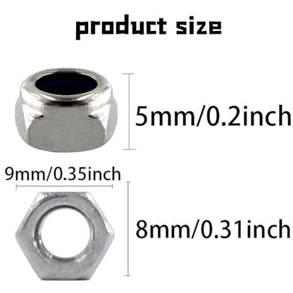 50PCS Stainless Steel 304 Lock Nuts, M5-0.8 Nylon Insert Hex Lock Nuts - size: M5-0.8