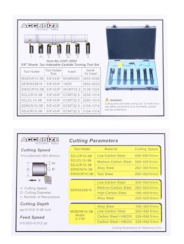 Accusize Industrial Tools 5/8'' Shank 7 Pc Indexable Carbide Turning Tool Set in Fitted Box, 2387-2005 - size: 7 Pcs/Set