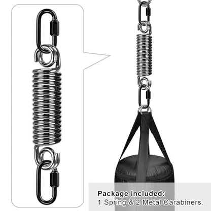 SELEWARE Heavy Duty Heavy Bag Spring for Punching Bags up to 300 lbs - color: Silver-1 Pcs Straight Spring with 2 Pcs Carabiners