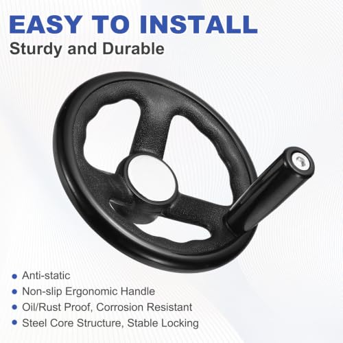 uxcell Handwheel with Revolving Handle, 0.6" Hole x 6.3" OD, Black - size: 0.6" Hole x 6.3" OD