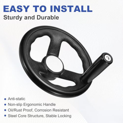uxcell Handwheel with Revolving Handle, 0.6" Hole x 6.3" OD, Black - size: 0.6" Hole x 6.3" OD