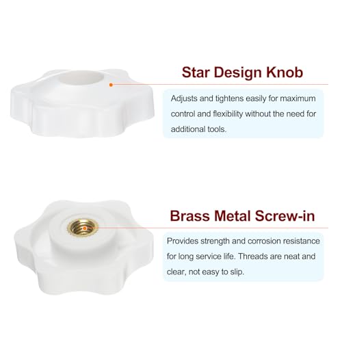 HARFINGTON 10pcs Star Knobs M5 Female Thread 32mm Head Plastic Through Hole Brass Screw-in Clamping Handles Threaded Hand Knobs, White - color: White, size: M5 x 32mm