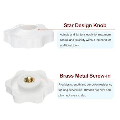 HARFINGTON 10pcs Star Knobs M5 Female Thread 32mm Head Plastic Through Hole Brass Screw-in Clamping Handles Threaded Hand Knobs, White - color: White, size: M5 x 32mm