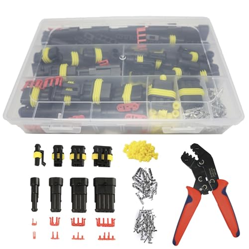 Boatsea 26 Kits Automotive Electrical Connectors, 1/2/3/4 Pin Weather Pack Connectors, 16-22 AWG Wires, Ratchet Crimping Tool, Copper, Plastic, Silicone, -40 to 125 C - size: 1/2/3/4Pin 26Kits with Crimper