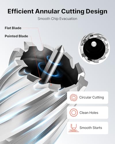 VEVOR Annular Cutter Set, 16 pcs Weldon Shank Mag Drill Bits Kit, 1" Cutting Depth, 7/16" to 1-3/8" Cutting Diameter, HSS, 14 Drill Bits with 2 Pilot Pins, Plastic Case, for Magnetic Drills, Steel - size: 7/16" - 1-3/8" * 1"