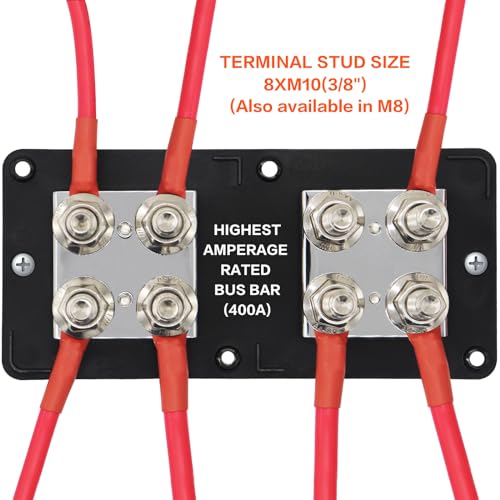 400A Bus Bar 8 M10 (3/8 inch) Terminal Studs Modular Design Tin Plated Copper Distribution Block Positive Pole Electrical Buss Bars 12-48 V DC with Cover for Trailer Marine Boat Car RV - color: 400A R&R