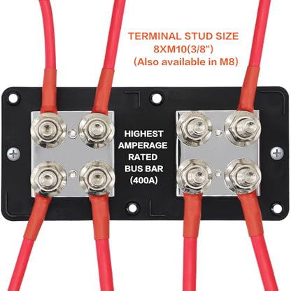 400A Bus Bar 8 M10 (3/8 inch) Terminal Studs Modular Design Tin Plated Copper Distribution Block Positive Pole Electrical Buss Bars 12-48 V DC with Cover for Trailer Marine Boat Car RV - color: 400A R&R