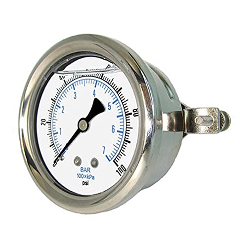 PIC Gauges 203L-158F U-Clamp Panel Mount Glycerine Filled Pressure Gauge w/ SS Case/Bezel, Brass Internals, PC Lens, 1.5" Dial, 0/160 psi Range, 1/8" Male NPT - style: 0 - 160 PSI