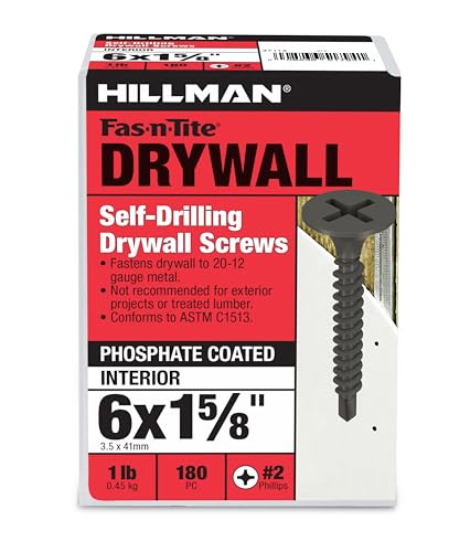 The Hillman Group 47113 6 x 1-5/8-Inch Self Drilling Drywall Screw Number 2 Self Drilling Point,black