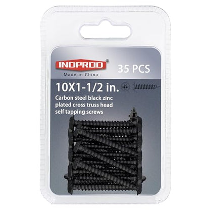 Black Wood Screws 1-1/2 Inch, 35Pcs Self Tapping Wood Screw #10 x 1-1/2", Zinc Plated Steel, Modified Truss Head, Phillips Drive, Carbon Steel, for Drywall/Metal/Plastic/Furniture, Black - size: #10 x 1-1/2"