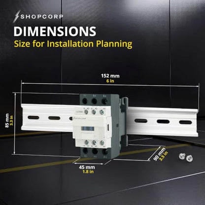 3 pole Contactor 30 Amp Normally Open IEC 660V Switch, Auxiliary 1NO/1NC - 220 / 240VAC Coil Inductive 32A and Resistive 50A, AC Contactor | Includes DIN Rail and Phillips Screws - style: 30A 220V - 1 Pack + Riel