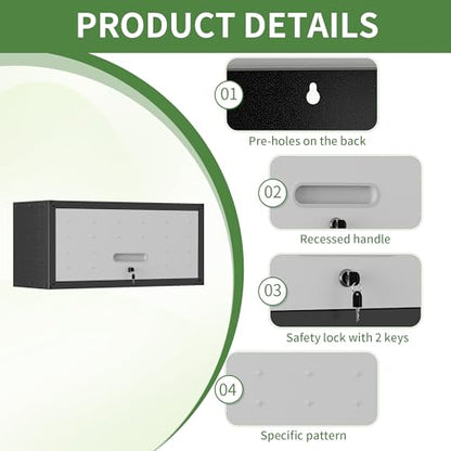 Metal Garage Wall Mounte Cabinet with 1 Up-flip Locking Door,Gray - color: Black/Gray, style: Up-flip door wall cabinet