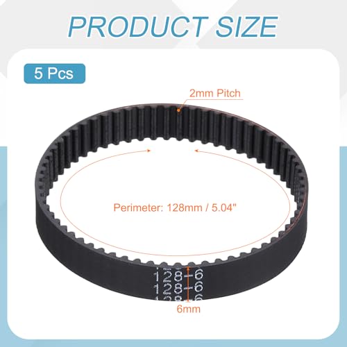 MECCANIXITY 5Pcs 128mm GT-2 Timing Belt 6mm Width 2mm Pitch Closed Loop - size: 128mm