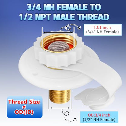 Boltigen RV Water Inlet Replacement Check Valve, Brass City Fresh Water Fill Inlet Flange, 3/4'' NH Female to 1/2'' NPT Male Hose Connector with Backflow Preventer for RV Camper - color: White Small Flange