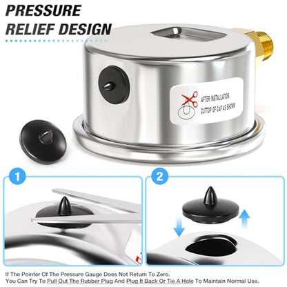 MEANLIN MEASURE -30inHG~30Psi Vacuum Gauge Stainless Steel 1/4" NPT 2" FACE DIAL Waterproof for Air Compressor HVAC Negative Pressure Hand Pump Pool Lower Mount, with 1/2" NPT and 3/8" NPT Hex Bushing - size: -15-30Psi