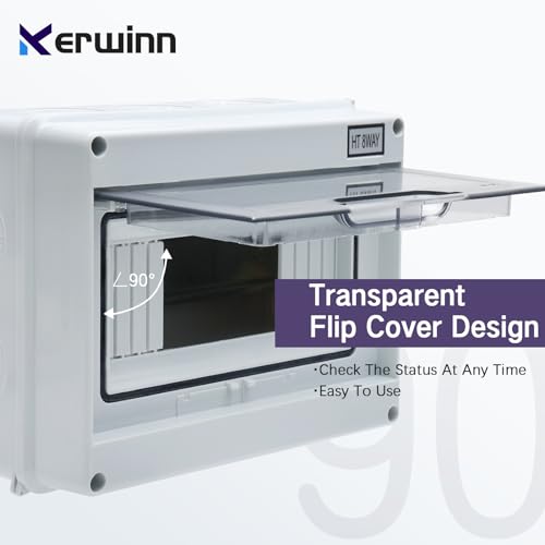 8 Way Distribution Protection Box,ABS/PC Alloy Plastic Transparent Cover Circuit Breaker Box IP66 Waterproof Distribution Box with DIN Rail and Waterproof Connector - size: HT-8